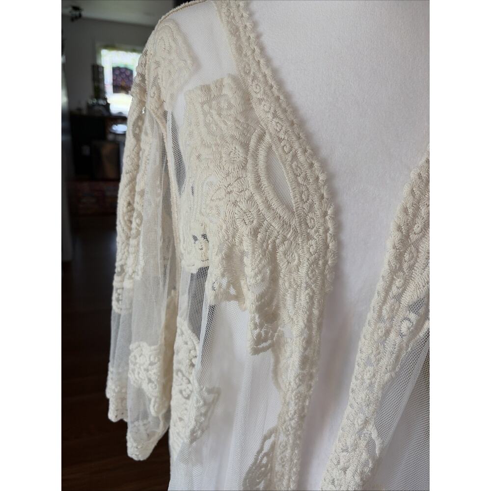 Womens White Meshy Lace Sheer Kimono Cardigan XL Festival Boho Ethereal Angel - Picture 2 of 11